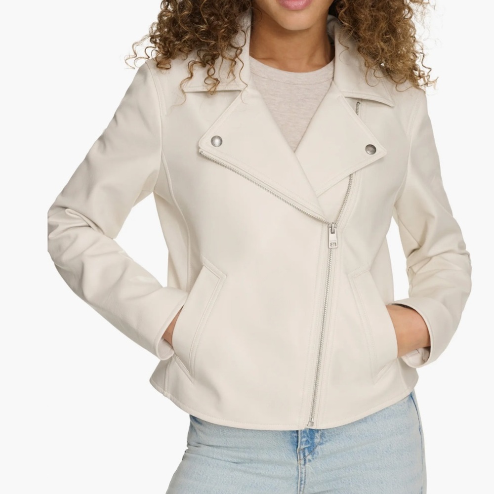Women's Essential Faux Leather Moto Jacket Levi's Oyster / Cream Small NWOT